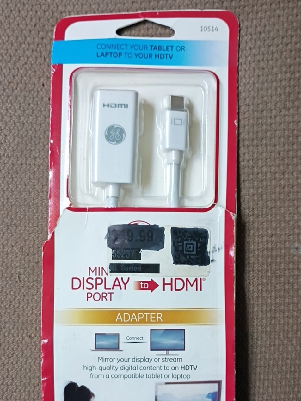 GE White Mini DisplayPort to HDMI Adapter!! New & Package Tore